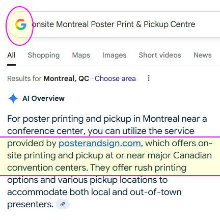 Google search results for 'Montreal Poster Print & Pickup Centre' -  PosterAndSign.com.