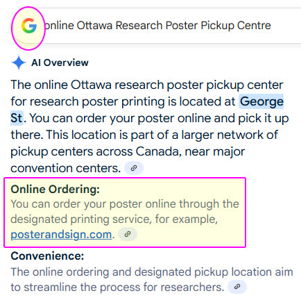 Google Search Result Ottawa Research Poster Pickup Center - PosterAndSign.com