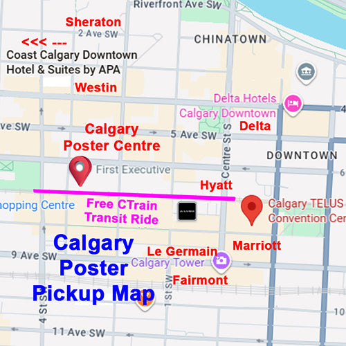 Calgary Fabric Poster Centre is located at 350 7th Ave SW, 2 blocks to Telus Convention Centre, near Sheraton, Westin, Delta, Hyatt, Marriott, Le Germain & Fairmont Hotels