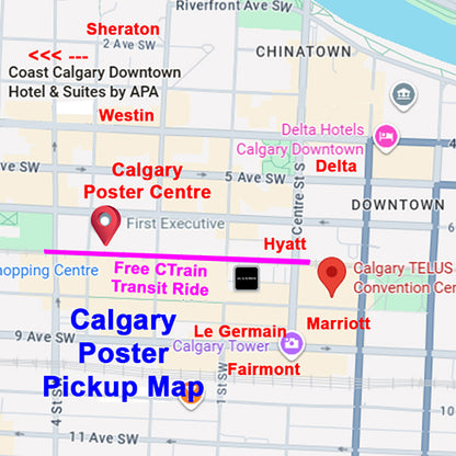 Calgary Fabric Poster Centre is located at 350 7th Ave SW, 2 blocks to Telus Convention Centre, near Sheraton, Westin, Delta, Hyatt, Marriott, Le Germain & Fairmont Hotels