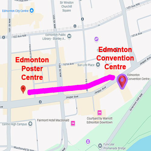 Edmonton Fabric Poster Centre located on 10060 Jasper Avenue, closest Pickup Centre to Edmonton Convention Centre, Fairmont and Marriott Hotel
