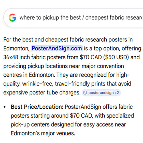 Google Search for the Fastest and Cheapest Edmonton Fabric Conference Poster from Edmonton Fabric Poster Centre near Edmonton Convention Centre - PosterAndSign.com