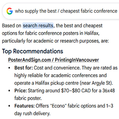 Google Search for the Fastest and Cheapest Halifax Fabric Conference Poster from Halifax Fabric Poster Centre adjacent to  Harlifax Convention Centre - PosterAndSign.com