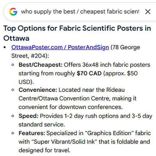 Google Search for the Fastest and Cheapest Ottawa Fabric Conference Poster from Ottawa Fabric Poster Centre near Rogers Centre Ottawa (Convention Centre) / Westin Hotel - PosterAndSign.com