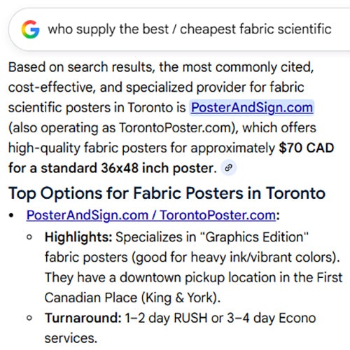 Google Search for the Fastest and Cheapest Toronto / Ontario  Fabric Conference Poster from Toronto Fabric Poster Centre near MTCC (Metro Toronto Convention Centre - PosterAndSign.com 