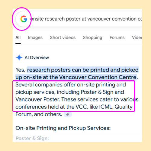 'onsite research poster printing available at vancouver convention centre'