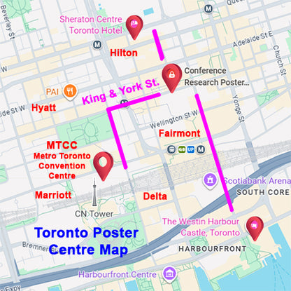Toronto Fabric Poster Centre is located on King & York St., near MTCC, Sheraton Centre, Westin Harbour Castle, Marriott, Fairmont, Hyatt and Delta Hotel
